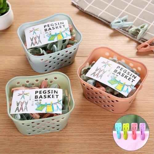 30pcs/lot Large Bright Colour Clothes Clip + 1 Plastic Storage Basket Beach Towel Pegs clothespin Clips to Sunbed Multicolor