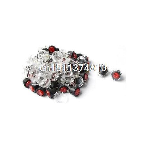 50 Pcs 6A AC250V 10A 125VAC 3 Pins SPST Red Lamp Round Rocker Switch w Cover