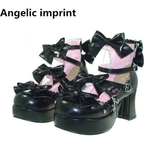 Angelic imprint woman mori girl lolita cosplay shoes lady thick heels pumps women princess dress platforms shoes 34-47 Bowtie