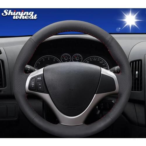 BANNIS Black Genuine Leather Car Steering Wheel Cover for Hyundai i30 2009 i30
