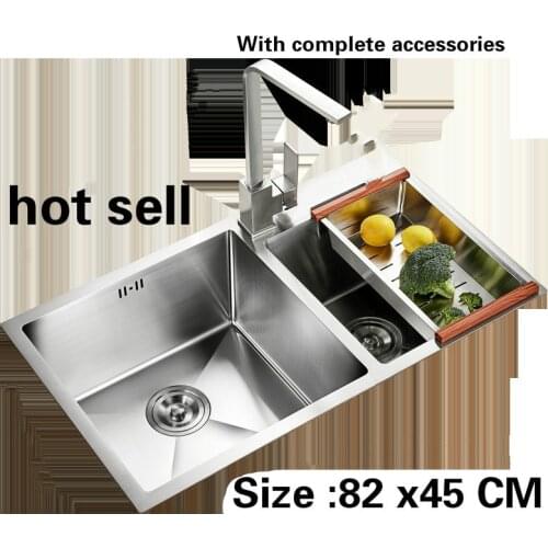 Free shipping Manual double groove food grade 304 stainless steel durable ordinary hot sell 3 mm thick kitchen sink 82 x45 CM