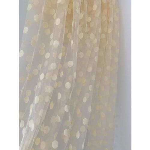 Beige Soft Tulle Fabric With Big Polka Dots
