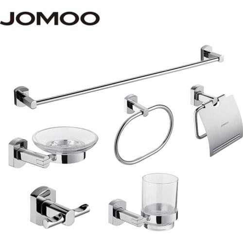 JOMOO 7 Pieces Bathroom Hardwares Sets Chrome Polished Towel Ring Toothbrush Holder Tissue Holder Towel Bar Soap Dish