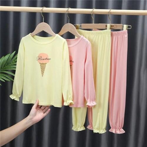 Baby Kids Casual Clothes Suits Girls Long Sleeve Ice Cream Print T-Shirt Pants Pajamas Sets Lovely Sleepwear Outfits Nightwear