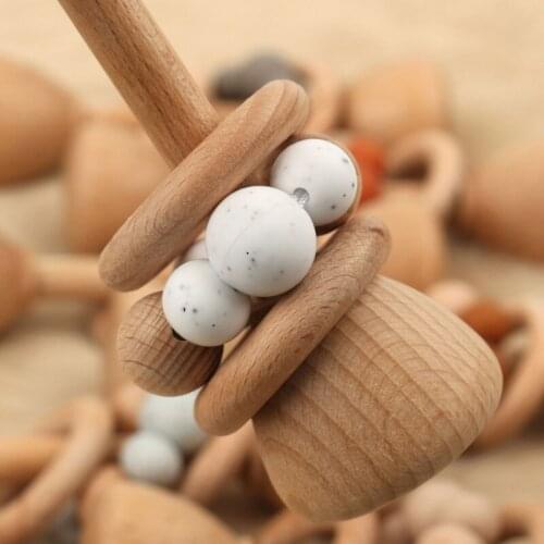 Baby Teether Rattle Montessori Activity Baby Toy Wooden Blank Ring Teething Toys 425F