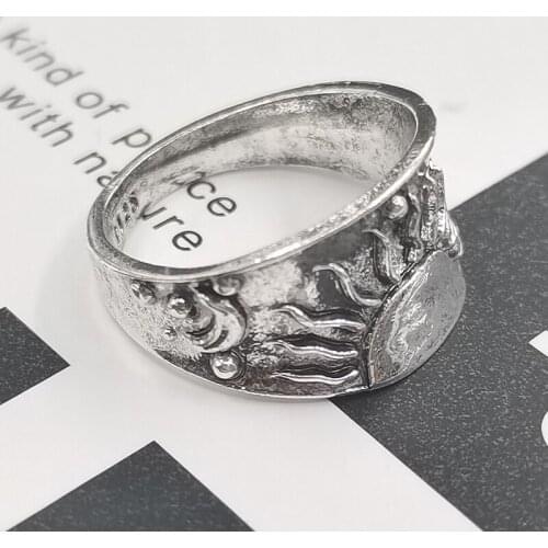 DUTRUEUX 2021 Vintage Punk Ring Fashion Mens Sun and Moon Silver Color Ring Cyclist Engagement Party Jewelry Gift