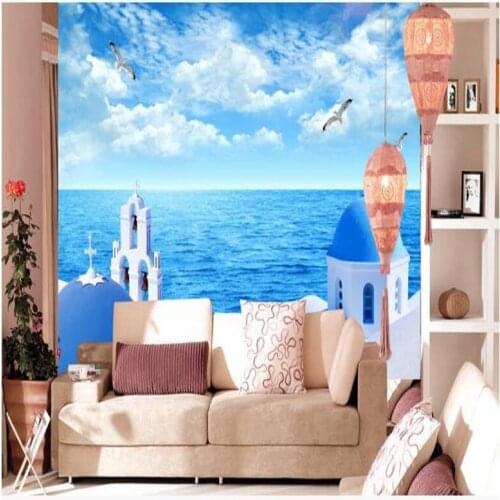 Custom mural custom Blue sky white clouds sea wallpaper living room sofa TV background hotel 3D mural wallpaper