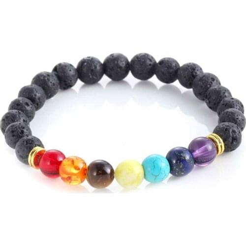 Hot Style 7Colour Beads Bracelet Volcanic Rocks+Semi-precious Lava-rock Agate Manual Energy Yoga String Bead Bracelet with Hand