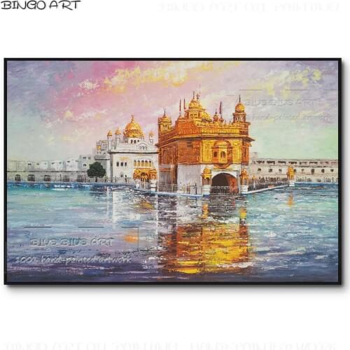 Skilled Artist Pure Hand-painted Golden Temple Oil Painting on Canvas Luxury Wall Picture Hand-painted Temple Scene Oil Painting