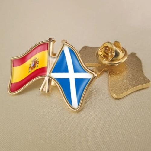 Spain and Scotland Crossed Double Friendship Flags Lapel Pins Brooch Badges