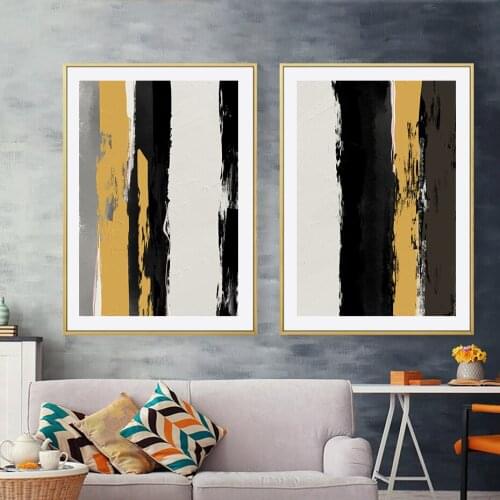 Modern Black Yellow Vertical Lines Canvas Paintings Abstract Wall Art Posters and Prints Pictures for Living Room Office Decor