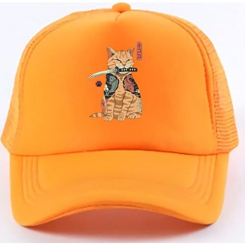 Japanese Anime Cat 90S Casual Plain Mesh Baseball Cap Adjustable Snapback Hats for Women Men Hip Hop Advertising White Cap
