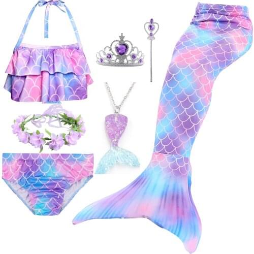 2021 Girls Mermaid Tail Swimming Costumes Cosplay Costume For Holiday Beach Clothes Mermaid Swimsuit for Kids Swimmable Dresses