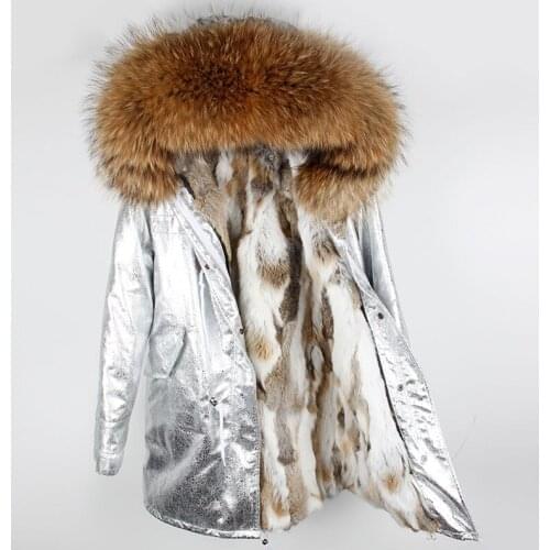 Maomaokong 2020 New Pike brand real raccoon fur collar Winter jacket Rabbit fur liner long womens