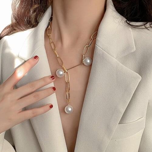 Lifefontier Bohemian Metal Round Pearl Pendant Choker Necklace for Women Gold Color Copper Alloy Chain Necklace Jewelry Gift