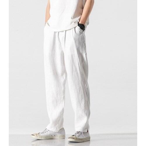 Linen Pants for Men Ankle-Length Summer Loose Light Casual Drawstring Trousers Man Leisure Home Comfortable Pants Male PT-508