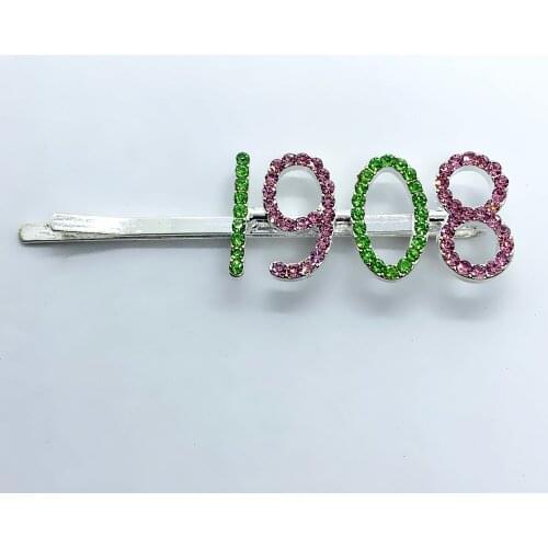 Fashionable rhinestone inlaid number 1908 charm hairpin ALPHA sorority society year symbol jewelry hair accessories