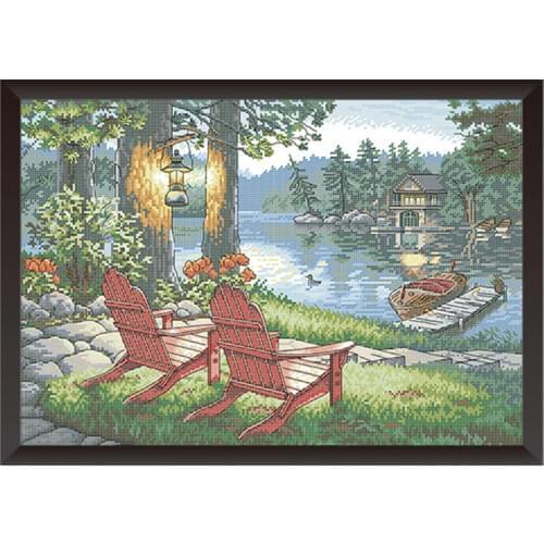 Lake Seat Chinese Cross Stitch Kits Printed Canvas Embroidery Sets 11CT 14CT Home Decor Paintings DIY Handmade Needlework Crafts