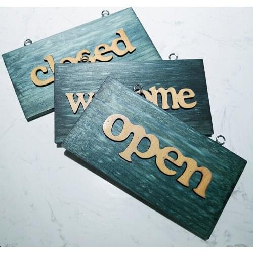 19*10Cm Retro Wooden Open/closed/welcome Door Wall Hanging Sign Bar Hanging Board for Shop Home Salon Supplies