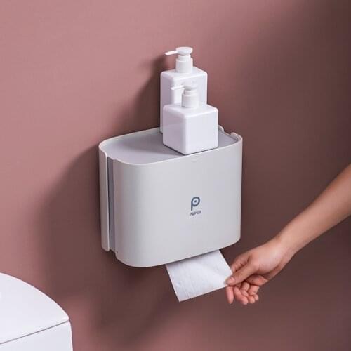 Bathroom Wall-mounted Punch-free Tissue Box Multifunctional Draw Papers Storage Case Self-adhesive Waterproof Papers Towel Shelf