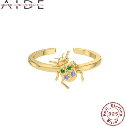 AIDE Small Animal Open Rings For Women 925 Sterling Silver Ladybug Rings 2021 New Punk Finger Ring Jewelry Anel Masculino