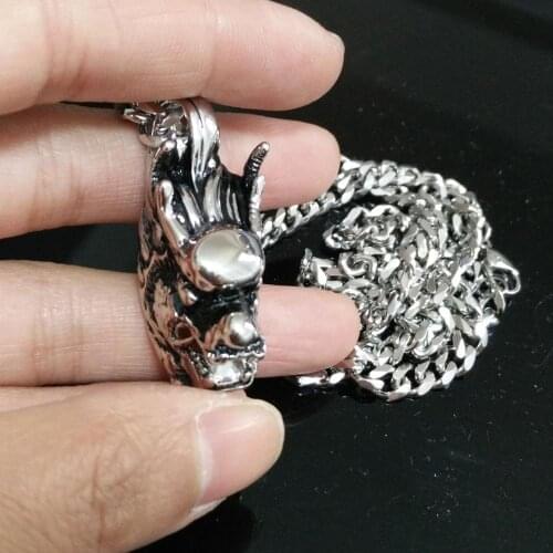 New Punk Retro Jewelry Silver Color Dragon Pendant Necklace Stainless steel 5mm Wide Curb Chain for Man Gift Drop Shipping