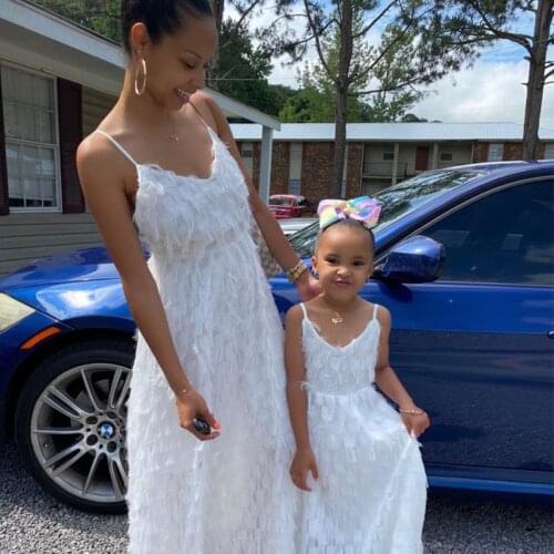 Mom and Daughter Dress Family Matching Outfits Tassel Princess Dress Clothes Family Look Mother Daughter Dresses Girls Dress