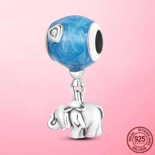 Animal Collection 925 Sterling Silver Elephant Blue Balloon Dangle Charm Beads Fit Original Pandora Bracelet Silver 925 Jewelry