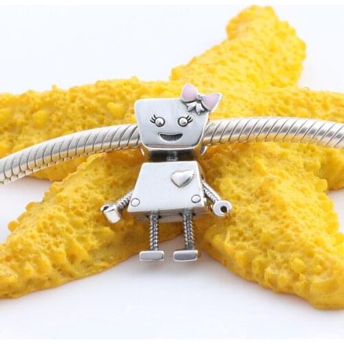 Bewill S925 Sterling Silver Robot Beads Charms Fit Original Bracelet Women Jewelry Diy Gift