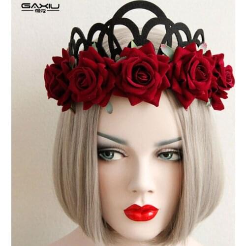 Red Flower Headband Women Girl Elastic Headdress Bridal Wedding Jewelry Romantic Elegant Feamle Headwear Headpiece Hair bands