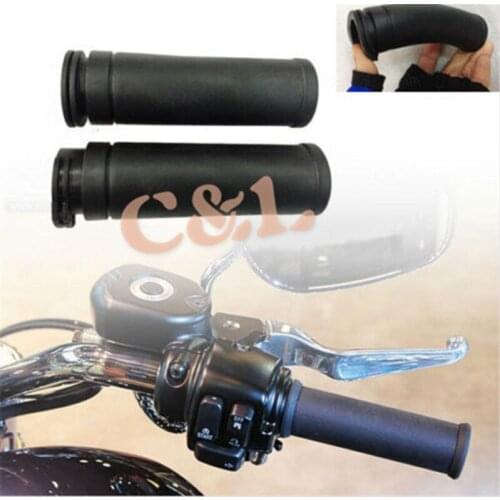 1" Inch 25MM Black Rubber Handlebar HAND GRIPS Fits For Harley Fat Boy Bob Cruiser Chopper with twin cable throttle