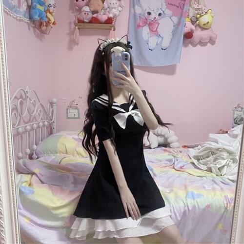 Womens Summer Japanese College Sailor Collar Waist Hugging Slim Ruffles Short-Height Student JK Skirt japanese school uniform