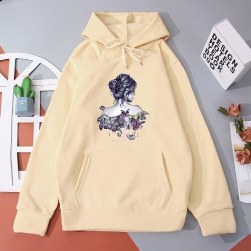 Womens Hoodies Butterfly Printed Sweatshirts For Girls Gothic Oversized Tops Women Casual Fashion Pullover Funny Women Clothing
