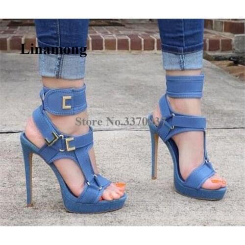 Newest Women Open Toe Suede Leather Buckles Straps Cross High Platform Stiletto Heel Gladiator Sandals Ankle Wrap High Heels