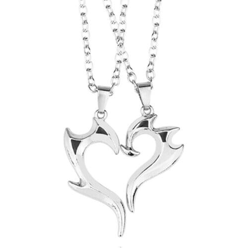1 Pair Fashion Couple Heart Shape Pendant Necklace Stainless Steel Necklac Unisex Lovers Couples Jewelry Fashion Gift