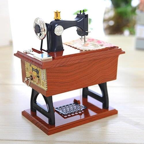 1 PC Small Music Boxes Plastic Vintage Music Box Mini Sewing Machine Style Mechanical Birthday Gift Table Decor 12*7.7*16cm L*5