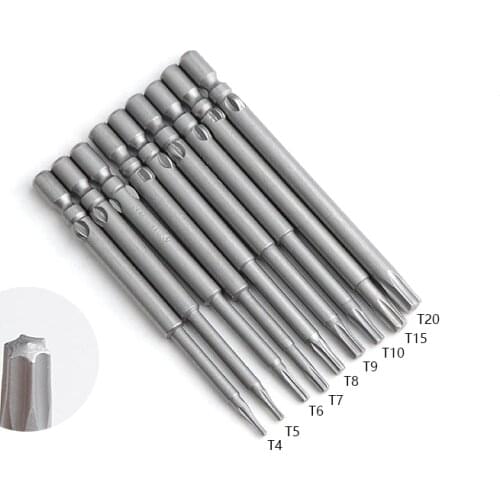 10PCS 60mm length 800 Electric 4mm Round Shank Magnetic Star Torx Screwdriver Bit Tool set T4 T5 T6 T7 T8 T9 T10 T15 T20