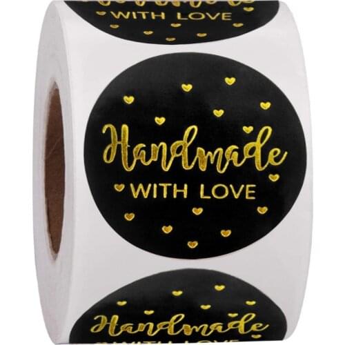 100-500pcs Gold foil Handmade With Love Stationery Seal Labels 1 inch Sticker for DIY Gift Small Business packaging decoration