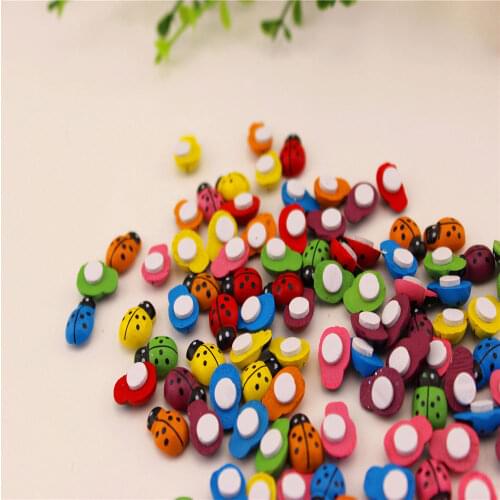 100PCS/Lot 13*9mm Colorful Wooden Ladybug Ladybird Self-adhesive Stickers DIY Craft Scrapbooking Home Party Decoration