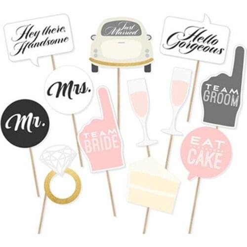 12PCS Funny Mr Mrs Wedding Team Bride Photo Booth Props Party Supplies Cake Photo Props Wedding Party Decoration Adult