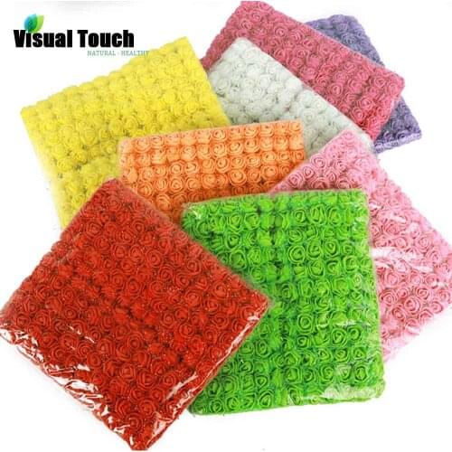 Visual Touch 144pcs Artificial 2.5cm Mini Foam Rose Flower Bouquet Rose Wedding Flower Scrapbooking Fake Rose Flower Bear Decor