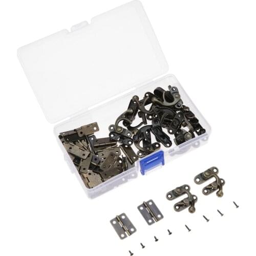 24pcs Antique Bronze Horn Lock Decorative Latch Hasps Hook Wood Jewelry Box Padlock with 50pcs Box Hinges