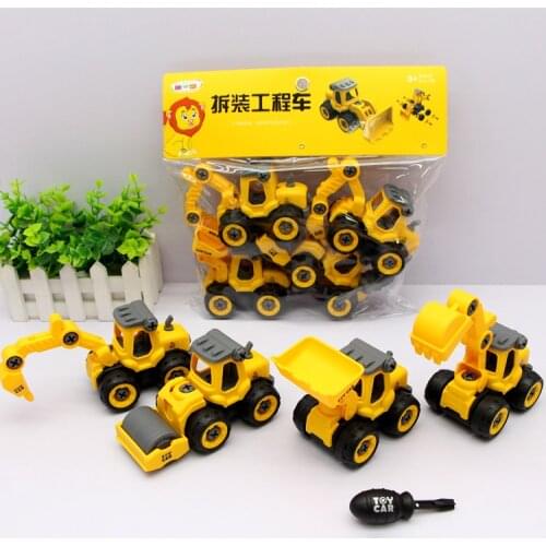 4pcs/Set Mini Alloy Diecast Construction Vehicles Model Excavator Bulldozer Tractor Dump Roller Engineering Car Kids Classic Toy