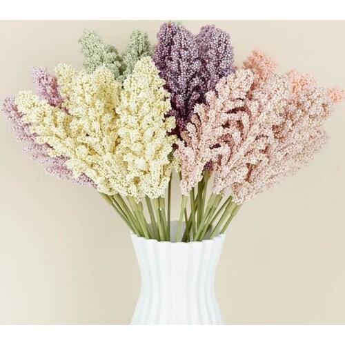 6pcs Artificial Wheat Ears PE Lavender Flower Fakes Plant Wedding Decoration Bride Bouquet Material DIY Vases For Home Decor