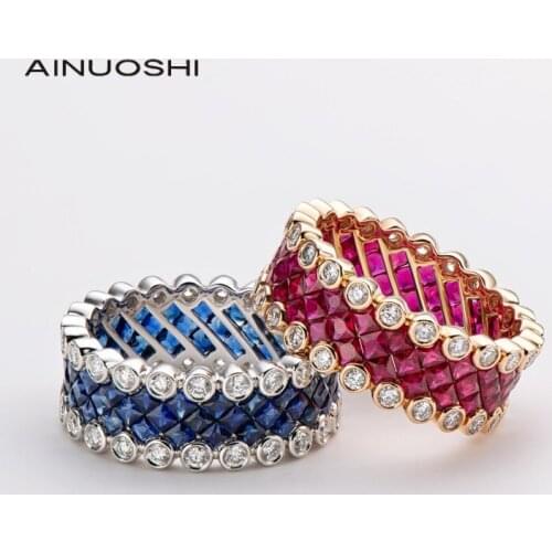 AINUOSHI 18K Gold 3.536ct Natural Ruby /3.617ct Natural Sapphire Diamond Engagement for Unique Design Women Wedding Ring Jewelry