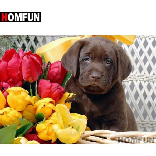HOMFUN Full Square/Round Drill 5D DIY Diamond Painting "Flower & Dog" Embroidery Cross Stitch 5D Home Decor Gift A07077