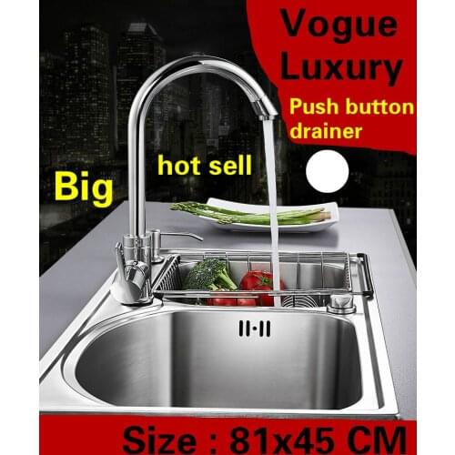 Free shipping Apartment big kitchen double groove sink push button drainer luxury 0.8 mm 304 stainless steel hot sell 810x450 MM
