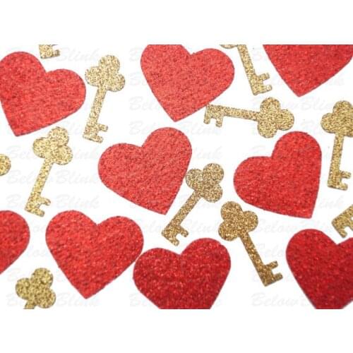 Glitter Red Gold Hearts Keys Valentines Day Confettis birthday wedding bridal baby shower party Table scatters scrapbooking