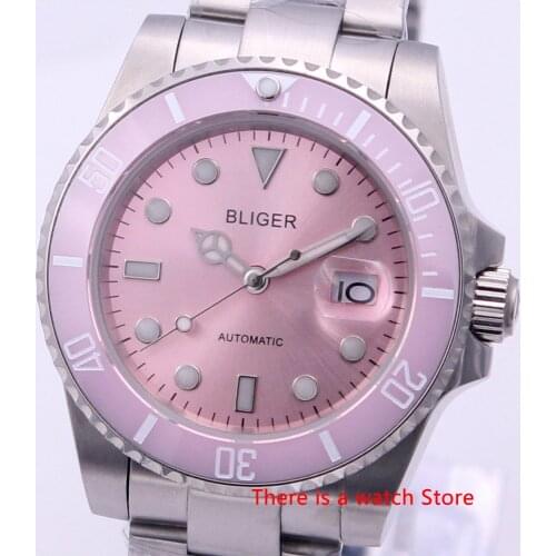 Bliger 40mm Automatic Mechanical Men Watch Luxury Brand Sapphire Crystal Watch Luminous Waterproof Calendar Wristwatch Men
