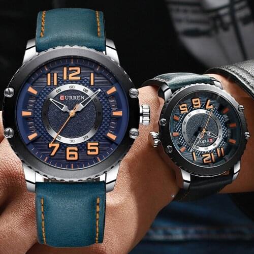 CURREN Luxury Creative Big Dial Waterproof Leather Mens Watches Fashion Style Business Quartz Men Watch Male Clock часы мужские